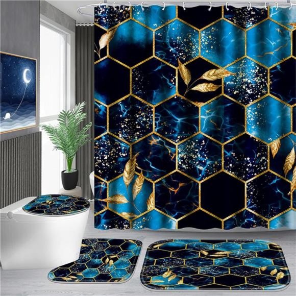 4 Pcs Bathroom Shower Curtain Set,Bathroom Sets with Rugs (Bath Mat,U Shape) - Picture 1 of 6